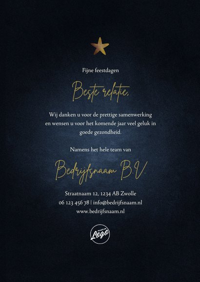 Zakelijke kerstkaart 2022 goud met sterren fijne feestdagen 3