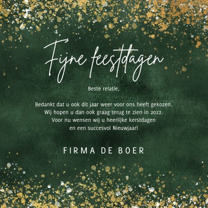 Zakelijke kerstkaart 2022 goud spetters sterren groen 3
