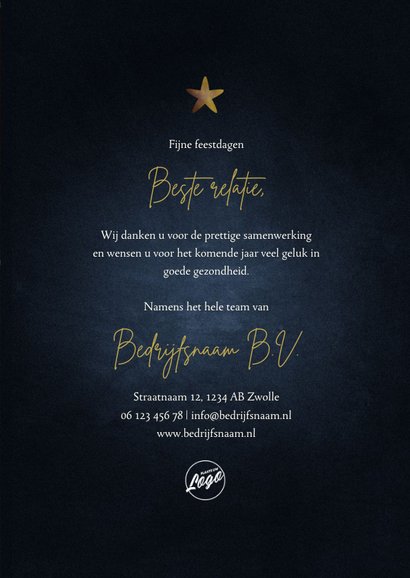 Zakelijke kerstkaart 2023 goud met sterren fijne feestdagen 3