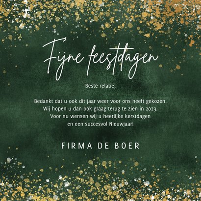 Zakelijke kerstkaart 2023 goud spetters sterren groen 3