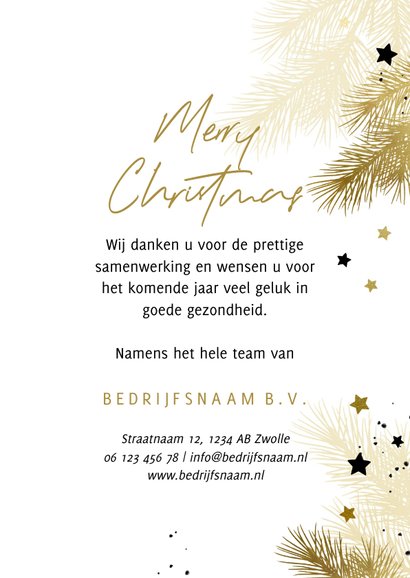 Zakelijke kerstkaart 2023 zwart-wit met takjes en sterren 3
