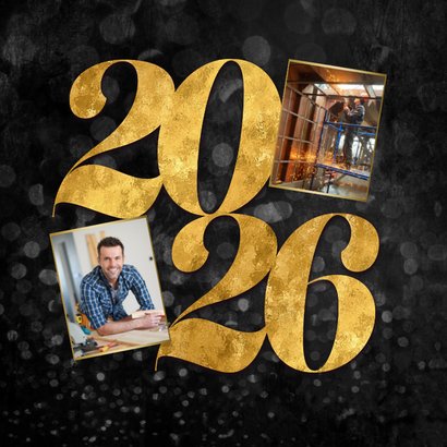 Zakelijke kerstkaart 2026 goud fijne feestdagen krijt 2