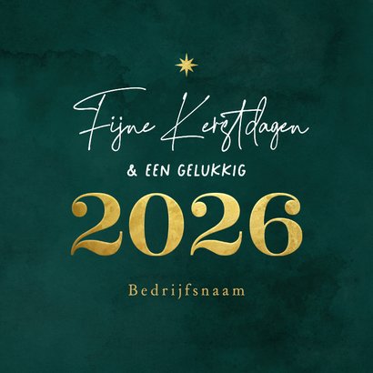 Zakelijke kerstkaart 2026 goud foto groen waterverf Achterkant