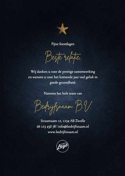 Zakelijke kerstkaart 2026 goud met sterren fijne feestdagen 3