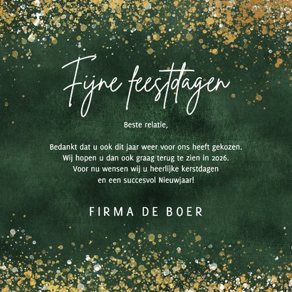 Zakelijke kerstkaart 2026 goud spetters sterren groen 3