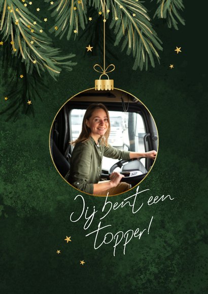 Zakelijke kerstkaart 2026 groen dennentakjes goud bedankt 2