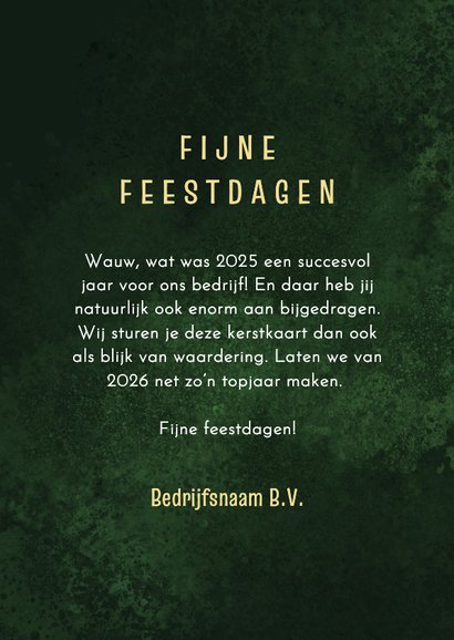 Zakelijke kerstkaart 2026 groen dennentakjes goud bedankt 3