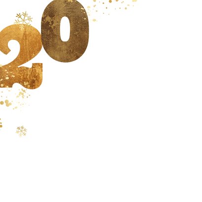 Zakelijke kerstkaart 2026 linnen cijfers goud sneeuw spetter 2