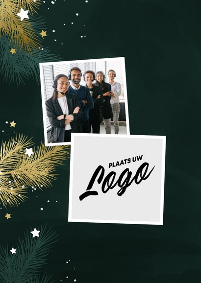 Zakelijke kerstkaart 2026 met kersttakjes en gouden sterren 2