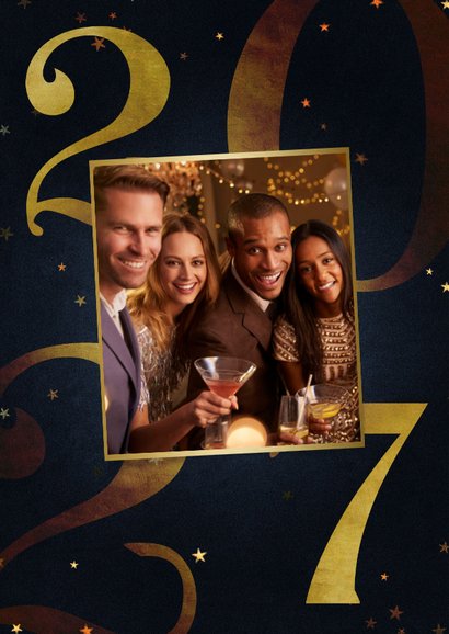 Zakelijke kerstkaart 2027 goud met sterren fijne feestdagen 2