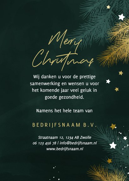 Zakelijke kerstkaart 2027 met kersttakjes en gouden sterren 3