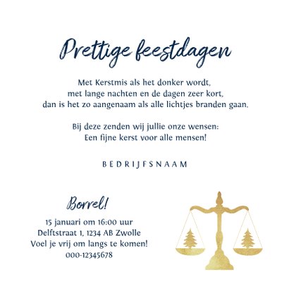 Zakelijke kerstkaart advocatenkantoor weegschaal sterren 3