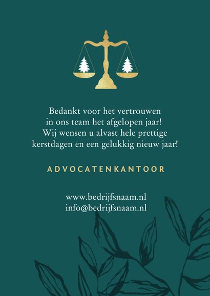 Zakelijke kerstkaart advocatuur stijlvol goud weegschaal 3