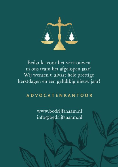 Zakelijke kerstkaart advocatuur stijlvol goud weegschaal 3