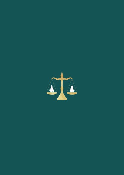 Zakelijke kerstkaart advocatuur stijlvol goud weegschaal Achterkant