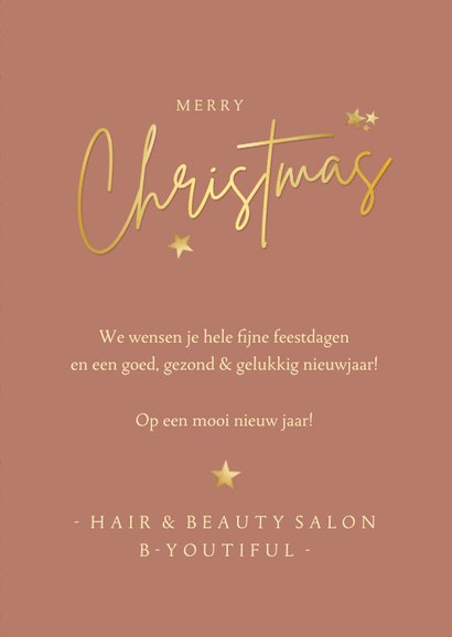 Zakelijke kerstkaart beauty art-deco zalmroze met goud 3