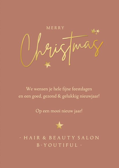 Zakelijke kerstkaart beauty art-deco zalmroze met goud 3