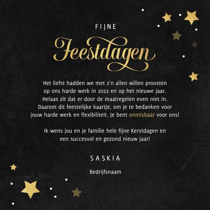 Zakelijke kerstkaart bedankt goud krijt sterren medewerker 3
