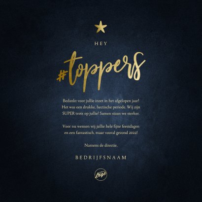 Zakelijke kerstkaart bedankt hashtag toppers 3