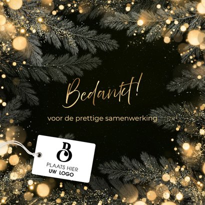Zakelijke kerstkaart bedankt met gouden lichtjes en takken 2