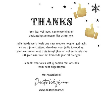 Zakelijke kerstkaart bedankt thanks goud duimpjes sterren 3