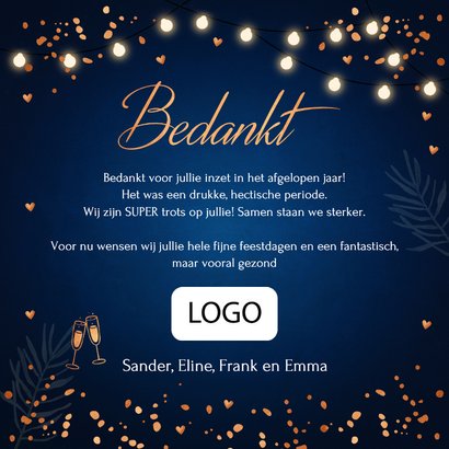 Zakelijke kerstkaart blauw bedankt koperlook 3
