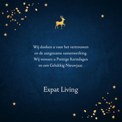 Zakelijke kerstkaart blauw confetti goudlook 3