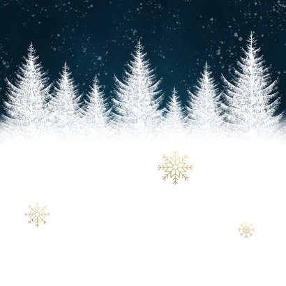 Zakelijke kerstkaart blauwe waterverf, boompjes & typografie Achterkant