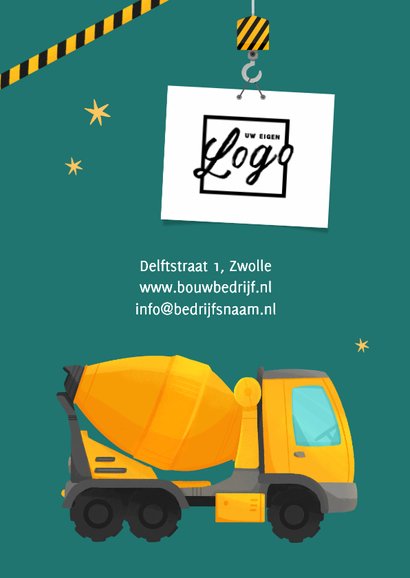 Zakelijke kerstkaart bouw graafmachine foto hijskraan 2026 2