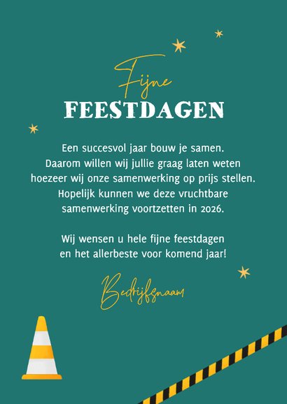 Zakelijke kerstkaart bouw graafmachine foto hijskraan 2026 3