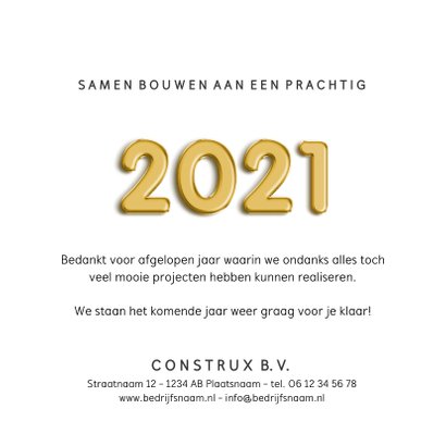 Zakelijke kerstkaart bouw met jaartal 2021 met bouwhelm 3