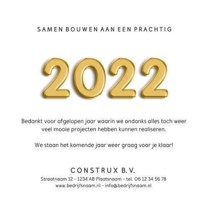 Zakelijke kerstkaart bouw met jaartal 2022 met bouwhelm 3