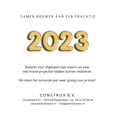 Zakelijke kerstkaart bouw met jaartal 2023 met bouwhelm 3