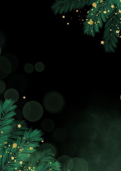 Zakelijke kerstkaart dennentakjes goud sterren 2026 Achterkant