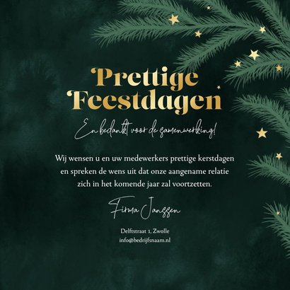 Zakelijke kerstkaart dennentakjes groen goud sterren logo 3