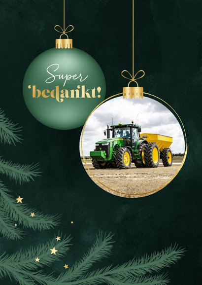 Zakelijke kerstkaart dennentakjes groen sterren kerstbal 2