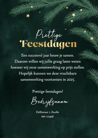 Zakelijke kerstkaart dennentakjes groen sterren kerstbal 3