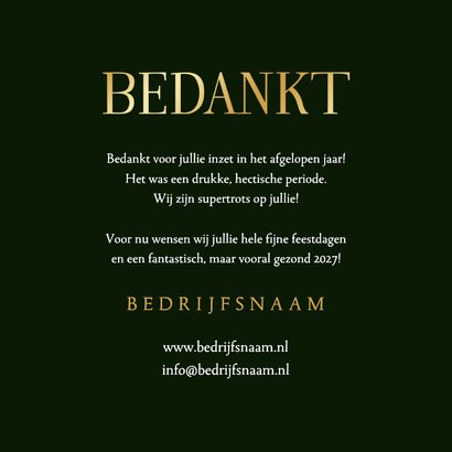 Zakelijke kerstkaart dennentakjes sneeuw goud bedankt 3