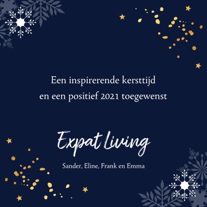 Zakelijke kerstkaart donkerblauw 2021 goudlook confetti 3