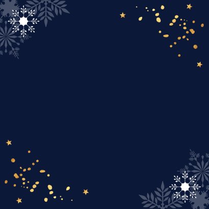 Zakelijke kerstkaart donkerblauw 2021 goudlook confetti Achterkant