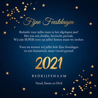 Zakelijke kerstkaart donkerblauw typografie goudlook 3