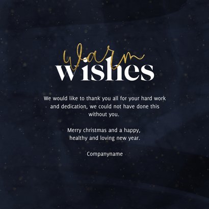 Zakelijke kerstkaart donkerblauw warm wishes goudfolie 3