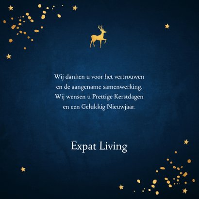 Zakelijke kerstkaart blauw confetti goudlook 3