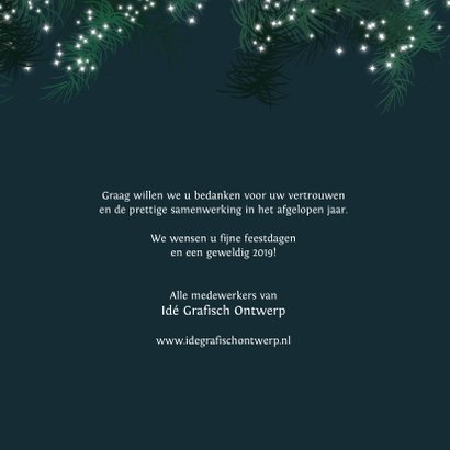 Zakelijke kerstkaart, eenvoudig met dennetakjes en lichtjes 3