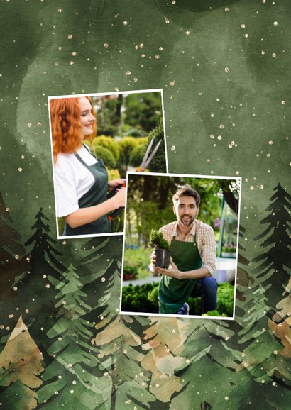 Zakelijke kerstkaart Fijne Feestdagen foto's kerstbomen goud 2