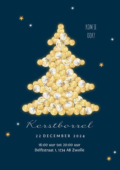 Zakelijke kerstkaart financieel geld kerstboom goud sterren 2