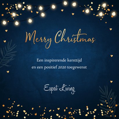 Zakelijke kerstkaart foto lampjes confetti goudlook 3