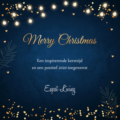 Zakelijke kerstkaart foto lampjes confetti goudlook 3