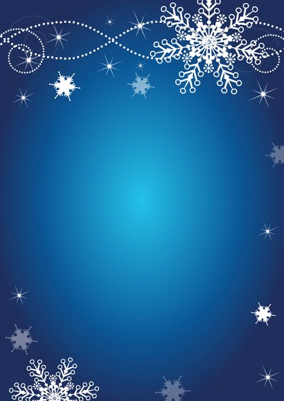 Zakelijke kerstkaart fotocollage blauw sneeuwvlokken Achterkant