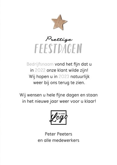 Zakelijke kerstkaart fotocollage hout label sterren 3